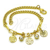 Oro Laminado Charm Bracelet, Gold Filled Style Turtle and Paperclip Design, with White Crystal, Polished, Golden Finish, 03.63.2244.08 (04 MM Thickness, 8 Inches Length)