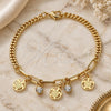 Oro Laminado Charm Bracelet, Gold Filled Style Turtle and Paperclip Design, with White Crystal, Polished, Golden Finish, 03.63.2244.08 (04 MM Thickness, 8 Inches Length)