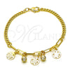 Oro Laminado Charm Bracelet, Gold Filled Style Turtle and Paperclip Design, with White Crystal, Polished, Golden Finish, 03.63.2244.08 (04 MM Thickness, 8 Inches Length)