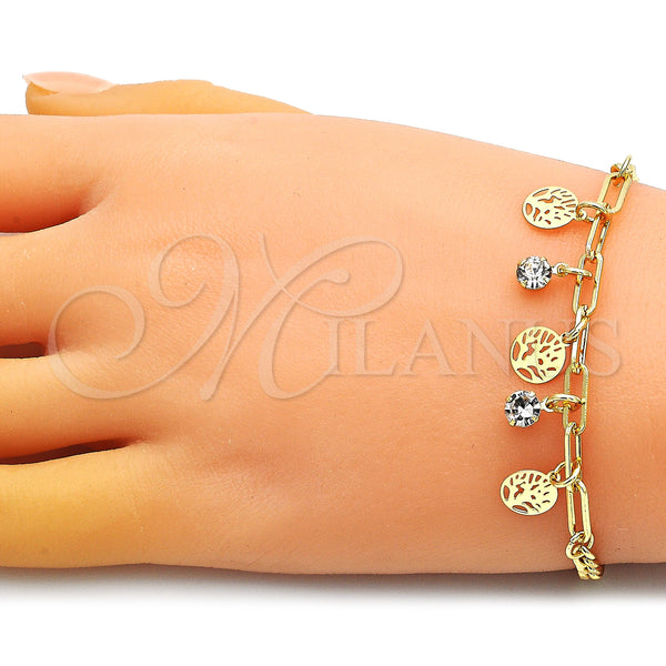 Gold Filled Bracelet — Charm Bracelet Tree and Paperclip Design with White — alternate product view — SKU 149084 | Oro Laminado brazalete — Charm Bracelet Tree and Paperclip diseño with blanco — SKU 149084