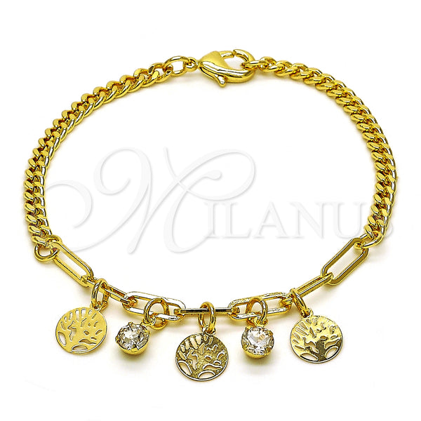 Gold Filled Bracelet — Charm Bracelet Tree and Paperclip Design with White — main product view — SKU 149084 | Oro Laminado brazalete — Charm Bracelet Tree and Paperclip diseño with blanco — SKU 149084