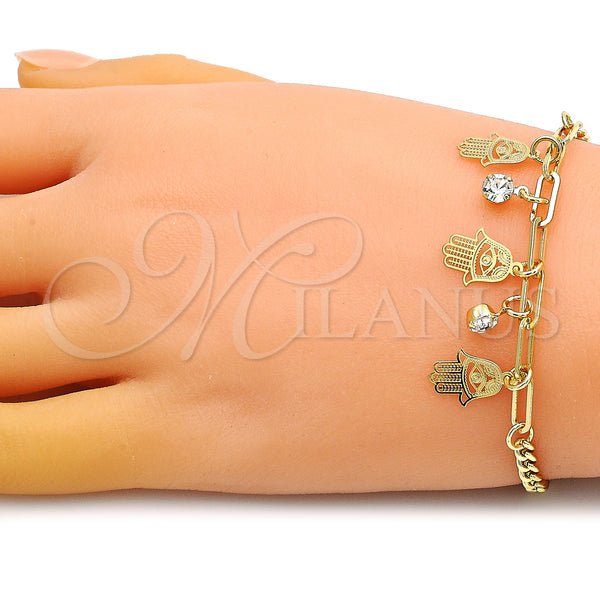 Gold Filled Bracelet — Charm Bracelet Hand of God and Paperclip Design — alternate product view — SKU 149085 | Oro Laminado brazalete — Charm Bracelet Hand of God and Paperclip diseño — SKU 149085