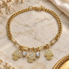 Oro Laminado Charm Bracelet, Gold Filled Style Hand of God and Paperclip Design, with White Crystal, Polished, Golden Finish, 03.63.2246.08 (04 MM Thickness, 8 Inches Length)