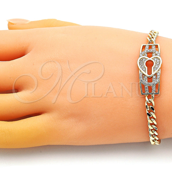 Gold Filled Bracelet — Fancy Bracelet Lock and Heart Design with White — alternate product view — SKU 149086 | Oro Laminado brazalete — elegante Bracelet Lock and corazón diseño with blanco — SKU 149086