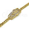 Oro Laminado Fancy Bracelet, Gold Filled Style Lock and Heart Design, with White Micro Pave, Polished, Golden Finish, 03.283.0220.08 (05 MM Thickness, 8 Inches Length)