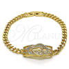 Oro Laminado Fancy Bracelet, Gold Filled Style Lock and Heart Design, with White Micro Pave, Polished, Golden Finish, 03.283.0220.08 (05 MM Thickness, 8 Inches Length)
