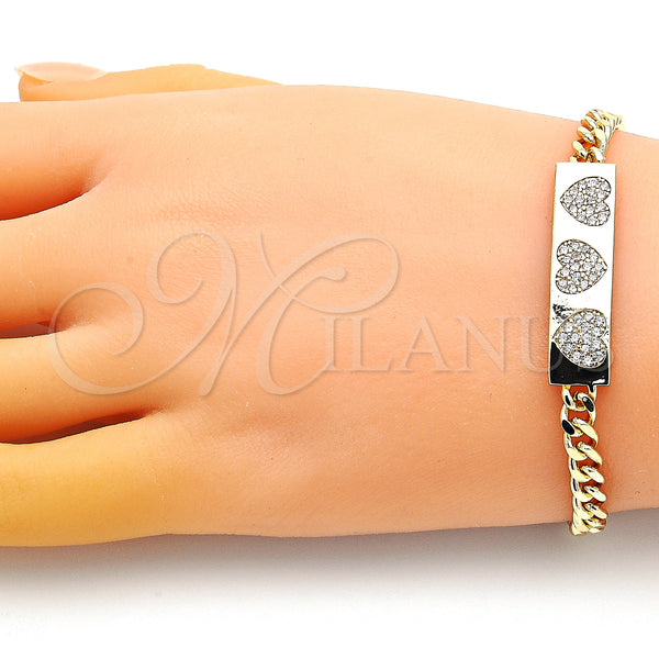 Gold Filled Bracelet — Fancy Bracelet Heart Design with White Micro Pave — alternate product view — SKU 149087 | Oro Laminado brazalete — elegante Bracelet corazón diseño with blanco Micro Pave — SKU 149087