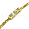 Oro Laminado Fancy Bracelet, Gold Filled Style Heart Design, with White Micro Pave, Polished, Golden Finish, 03.283.0221.08 (05 MM Thickness, 8 Inches Length)
