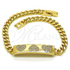 Oro Laminado Fancy Bracelet, Gold Filled Style Heart Design, with White Micro Pave, Polished, Golden Finish, 03.283.0221.08 (05 MM Thickness, 8 Inches Length)
