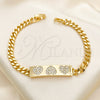 Oro Laminado Fancy Bracelet, Gold Filled Style Heart Design, with White Micro Pave, Polished, Golden Finish, 03.283.0221.08 (05 MM Thickness, 8 Inches Length)