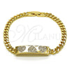 Oro Laminado Fancy Bracelet, Gold Filled Style Heart Design, with White Micro Pave, Polished, Golden Finish, 03.283.0221.08 (05 MM Thickness, 8 Inches Length)