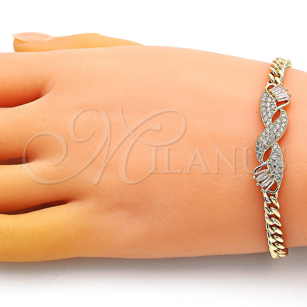 Gold Filled Bracelet — Fancy Bracelet Baguette Design with White Micro Pave — alternate product view — SKU 149092 | Oro Laminado brazalete — elegante Bracelet Baguette diseño with blanco Micro Pave — SKU 149092