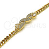 Oro Laminado Fancy Bracelet, Gold Filled Style Baguette Design, with White Micro Pave, Polished, Golden Finish, 03.283.0226.07 (05 MM Thickness, 7 Inches Length)