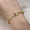 Oro Laminado Fancy Bracelet, Gold Filled Style with Multicolor Cubic Zirconia and White Micro Pave, Polished, Golden Finish, 03.283.0240.07 (06 MM Thickness, 7 Inches Length)