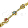 Oro Laminado Fancy Bracelet, Gold Filled Style with Multicolor Cubic Zirconia and White Micro Pave, Polished, Golden Finish, 03.283.0240.07 (06 MM Thickness, 7 Inches Length)