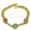 Oro Laminado Fancy Bracelet, Gold Filled Style with Multicolor Cubic Zirconia and White Micro Pave, Polished, Golden Finish, 03.283.0240.07 (06 MM Thickness, 7 Inches Length)