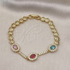 Oro Laminado Fancy Bracelet, Gold Filled Style with Multicolor Cubic Zirconia and White Micro Pave, Polished, Golden Finish, 03.283.0240.07 (06 MM Thickness, 7 Inches Length)
