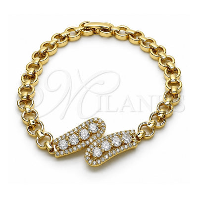 Oro Laminado Fancy Bracelet, Gold Filled Style with White Cubic Zirconia and White Micro Pave, Polished, Golden Finish, 03.283.0241.07 (06 MM Thickness, 7 Inches Length)