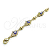 Oro Laminado Fancy Bracelet, Gold Filled Style Hand of God and Heart Design, Blue Enamel Finish, Golden Finish, 03.213.0146.08 (09 MM Thickness, 8 Inches Length)