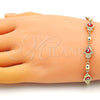 Oro Laminado Fancy Bracelet, Gold Filled Style Hand of God and Heart Design, Red Enamel Finish, Golden Finish, 03.213.0146.1.08 (09 MM Thickness, 8 Inches Length)