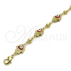 Oro Laminado Fancy Bracelet, Gold Filled Style Hand of God and Heart Design, Red Enamel Finish, Golden Finish, 03.213.0146.1.08 (09 MM Thickness, 8 Inches Length)