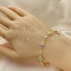 Oro Laminado Fancy Bracelet, Gold Filled Style Hand of God and Heart Design, Multicolor Enamel Finish, Golden Finish, 03.213.0146.2.08 (09 MM Thickness, 8 Inches Length)