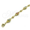 Oro Laminado Fancy Bracelet, Gold Filled Style Hand of God and Heart Design, Multicolor Enamel Finish, Golden Finish, 03.213.0146.2.08 (09 MM Thickness, 8 Inches Length)