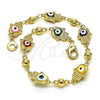 Oro Laminado Fancy Bracelet, Gold Filled Style Hand of God and Heart Design, Multicolor Enamel Finish, Golden Finish, 03.213.0146.2.08 (09 MM Thickness, 8 Inches Length)