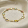 Oro Laminado Fancy Bracelet, Gold Filled Style Hand of God and Heart Design, Multicolor Enamel Finish, Golden Finish, 03.213.0146.2.08 (09 MM Thickness, 8 Inches Length)