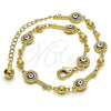 Oro Laminado Fancy Anklet, Gold Filled Style key and Heart Design, Blue Enamel Finish, Golden Finish, 03.213.0145.10 (08 MM Thickness, 10 Inches Length)