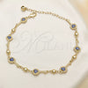 Oro Laminado Fancy Anklet, Gold Filled Style key and Heart Design, Blue Enamel Finish, Golden Finish, 03.213.0145.10 (08 MM Thickness, 10 Inches Length)