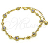 Oro Laminado Fancy Anklet, Gold Filled Style key and Heart Design, Blue Enamel Finish, Golden Finish, 03.213.0145.10 (08 MM Thickness, 10 Inches Length)