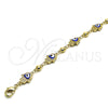 Oro Laminado Fancy Anklet, Gold Filled Style Hand of God and Heart Design, Blue Enamel Finish, Golden Finish, 03.213.0146.10 (09 MM Thickness, 10 Inches Length)