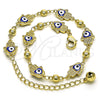 Oro Laminado Fancy Anklet, Gold Filled Style Hand of God and Heart Design, Blue Enamel Finish, Golden Finish, 03.213.0146.10 (09 MM Thickness, 10 Inches Length)