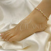 Oro Laminado Fancy Anklet, Gold Filled Style Hand of God and Heart Design, Red Enamel Finish, Golden Finish, 03.213.0146.1.10