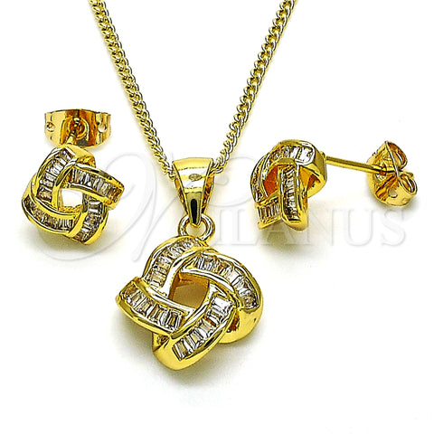 Oro Laminado Earring and Pendant Adult Set, Gold Filled Style Baguette Design, with White Cubic Zirconia, Polished, Golden Finish, 10.342.0080