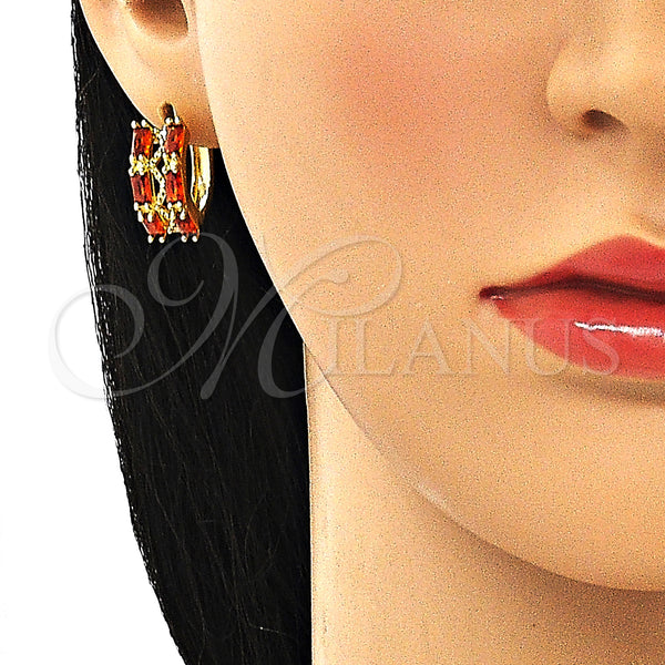 Gold Filled Hoop Earrings — Huggie Hoop Baguette Design with Garnet Cubic Zirconia — alternate product view — SKU 149131 | Oro Laminado aretes de aro — Huggie Hoop Baguette diseño with Garnet Cubic Zirconia — SKU 149131