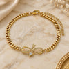 Oro Laminado Fancy Bracelet, Gold Filled Style Infinite Design, with White Cubic Zirconia and White Micro Pave, Polished, Golden Finish, 03.341.0171.08 (04 MM Thickness, 8 Inches Length)