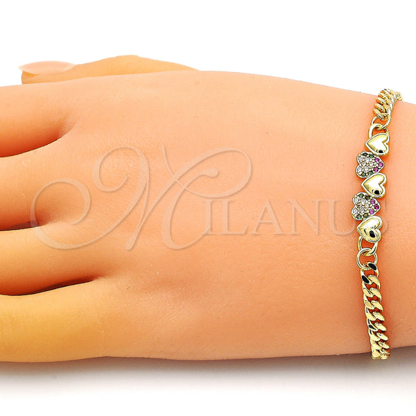 Gold Filled Bracelet — Fancy Bracelet Heart Design with Multicolor Micro Pave — alternate product view — SKU 149144 | Oro Laminado brazalete — elegante Bracelet corazón diseño with Multicolor Micro Pave — SKU 149144