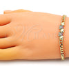 Oro Laminado Fancy Bracelet, Gold Filled Style Heart Design, with Multicolor Micro Pave, Polished, Golden Finish, 03.341.0173.08 (04 MM Thickness, 8 Inches Length)