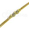 Oro Laminado Fancy Bracelet, Gold Filled Style Heart Design, with Multicolor Micro Pave, Polished, Golden Finish, 03.341.0173.08 (04 MM Thickness, 8 Inches Length)
