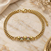 Oro Laminado Fancy Bracelet, Gold Filled Style Heart Design, with Multicolor Micro Pave, Polished, Golden Finish, 03.341.0173.08 (04 MM Thickness, 8 Inches Length)