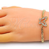 Oro Laminado Fancy Bracelet, Gold Filled Style Butterfly and Baguette Design, with White Cubic Zirconia, Polished, Golden Finish, 03.341.0174.08 (04 MM Thickness, 8 Inches Length)