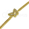 Oro Laminado Fancy Bracelet, Gold Filled Style Butterfly and Baguette Design, with White Cubic Zirconia, Polished, Golden Finish, 03.341.0174.08 (04 MM Thickness, 8 Inches Length)