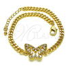 Oro Laminado Fancy Bracelet, Gold Filled Style Butterfly and Baguette Design, with White Cubic Zirconia, Polished, Golden Finish, 03.341.0174.08 (04 MM Thickness, 8 Inches Length)