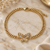 Oro Laminado Fancy Bracelet, Gold Filled Style Butterfly and Baguette Design, with White Cubic Zirconia, Polished, Golden Finish, 03.341.0174.08 (04 MM Thickness, 8 Inches Length)