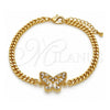 Oro Laminado Fancy Bracelet, Gold Filled Style Butterfly and Baguette Design, with White Cubic Zirconia, Polished, Golden Finish, 03.341.0174.08 (04 MM Thickness, 8 Inches Length)