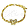 Oro Laminado Fancy Bracelet, Gold Filled Style Butterfly and Baguette Design, with White Cubic Zirconia, Polished, Golden Finish, 03.341.0174.08 (04 MM Thickness, 8 Inches Length)