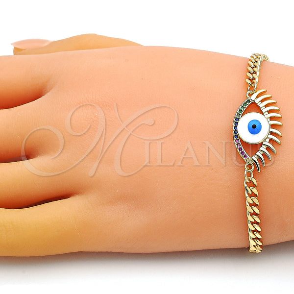 Gold Filled Bracelet — Fancy Bracelet Evil Eye Design with Multicolor Micro — alternate product view — SKU 149146 | Oro Laminado brazalete — elegante Bracelet Evil Eye diseño with Multicolor Micro — SKU 149146