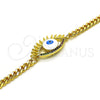Oro Laminado Fancy Bracelet, Gold Filled Style Evil Eye Design, with Multicolor Micro Pave, White Enamel Finish, Golden Finish, 03.341.0175.08 (04 MM Thickness, 8 Inches Length)